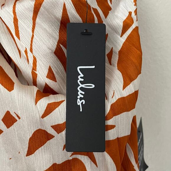 Lulus‎ Dress Womens Small Orange Cream Kalena Maxi Halter Pleated Palm Tree Boho - Picture 12 of 15